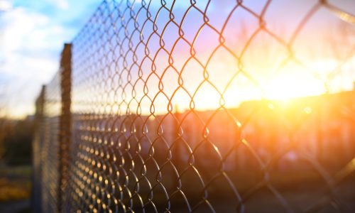 fence with metal grid in perspective, background